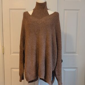 Cupshe Fuzzy Brown Cowl Neck Two Piece Tunic Sweater
